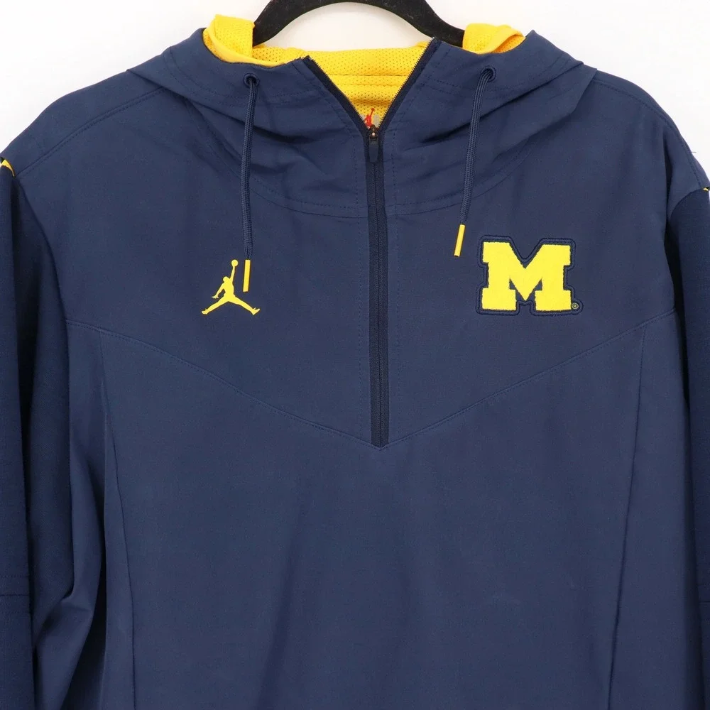 Jordan Michigan Wolverines On-Field 1/4 Zip Hoodie Navy Blue Size L DR0587-419